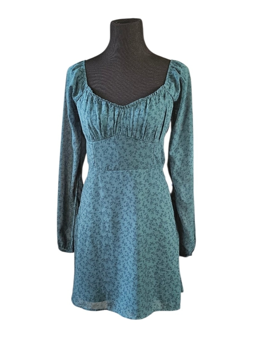 Hollister Floral Milkmaid Mini Dress Sage Green Sheer Sleeve Cottagecore M